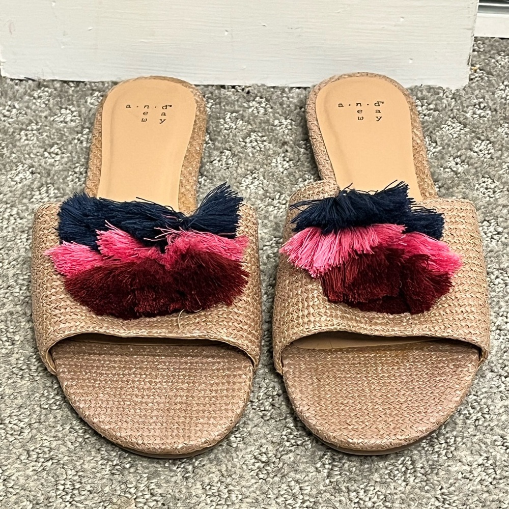 Ayana Raffia Tassel Slide Sandals-A New Day-Target-Size 10-NWOB BOHO HIPPIE